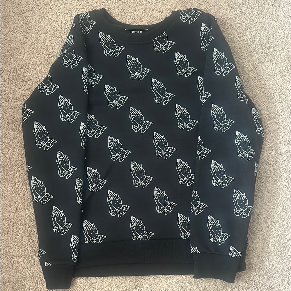 Black Crewneck Sweater with Animal Pattern